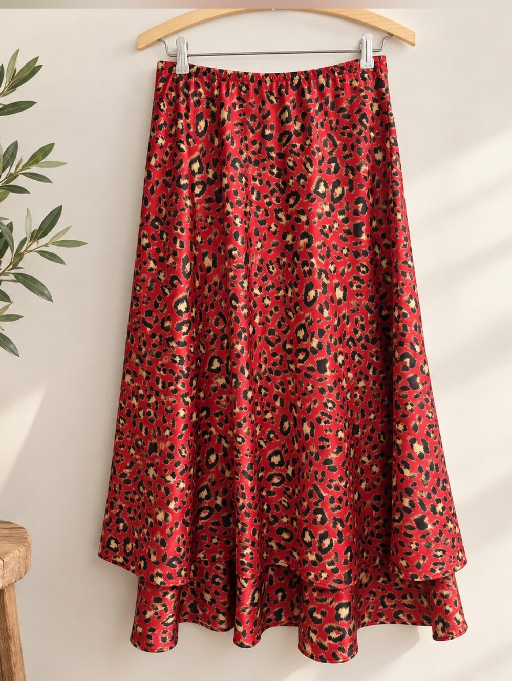 Sharon Young Cheetah Satin Midi Skirt